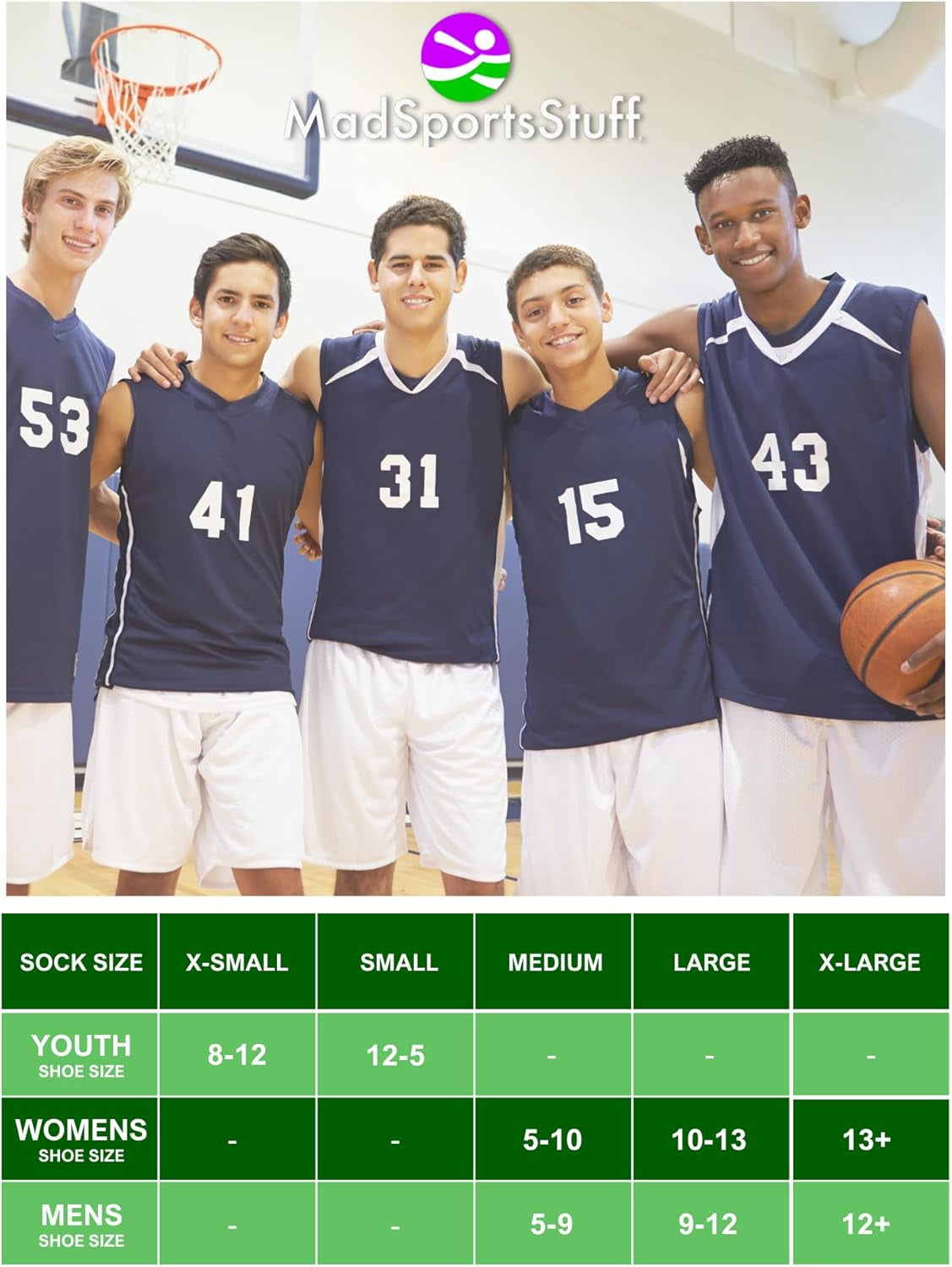 Basketball Socks for Boys, Girls, Men, Women- Athletic Crew Socks - Youth and Adult Sizes -Made in the USA