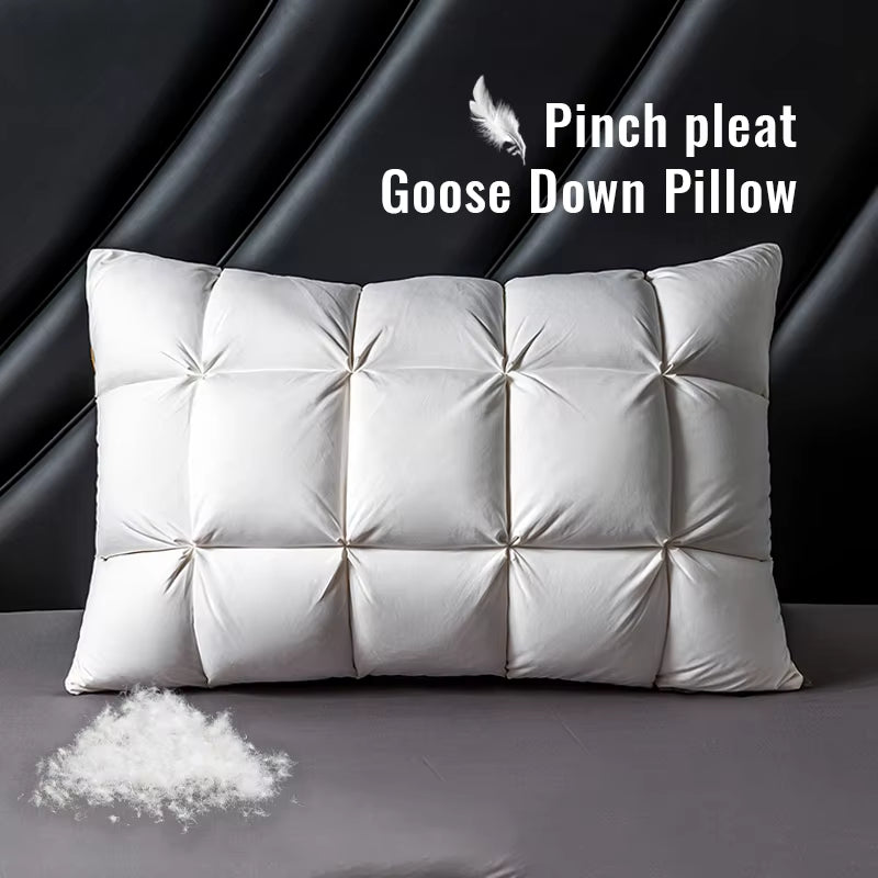 DreamNest™ Luxury Goose Down Feather Pillow – Pinch Pleat Design with Neck Support in Standard, Queen & King Sizes